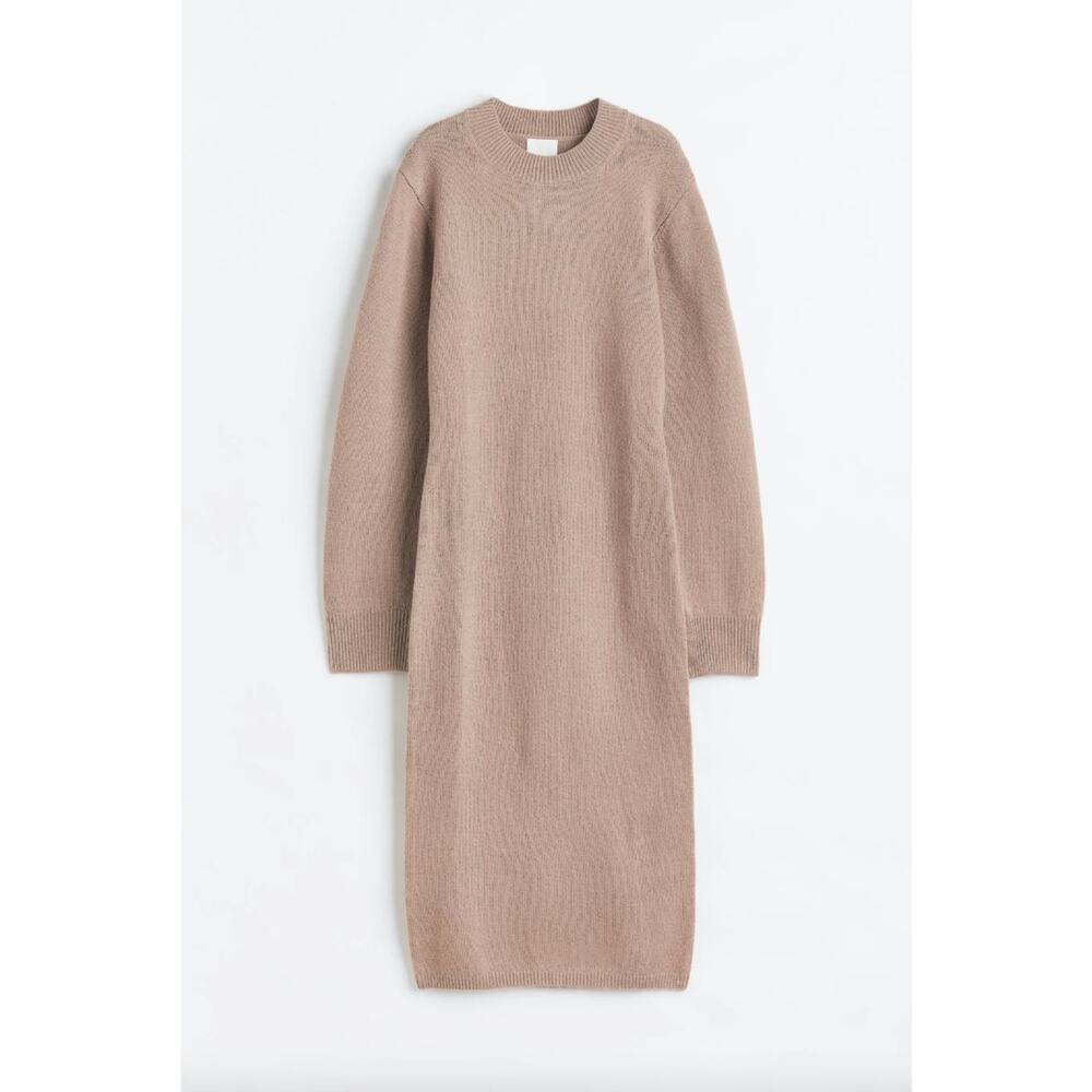 H&M Knitted Sweater Bodycon Dress Beige Long Sleeve S - Picture 8 of 8